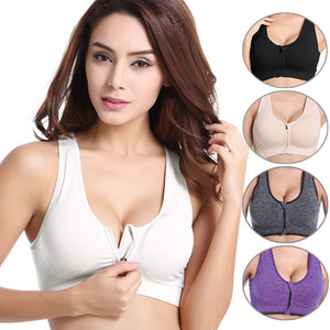 VEQKING Women Zipper Push Up Sports Bras,Plus Size XL Padded Wirefree Breathable Sports Tops,Fitness Gym Yoga Sports Bra Top